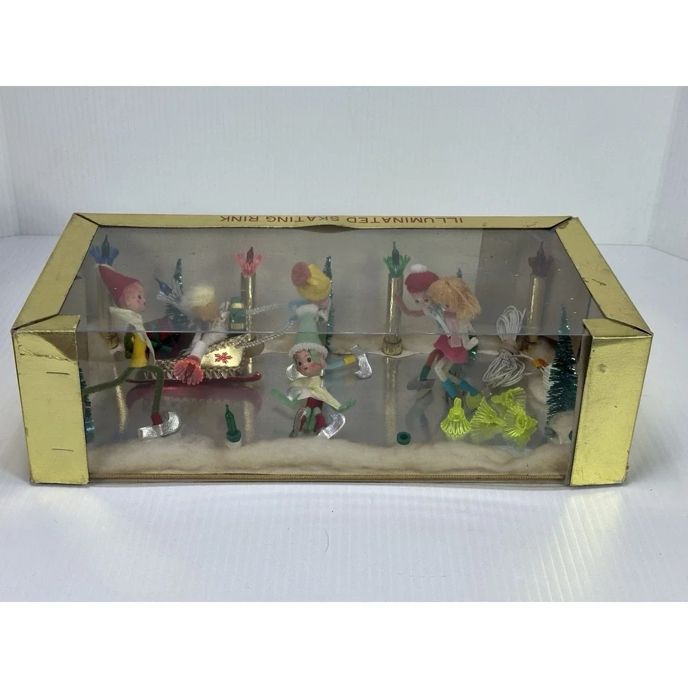 Vintage Pixie Diorama Illuminated Skating Rink Style NO 588 Christmas Japan Box